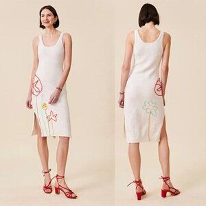 NEW Lingua Fanca Jane St. Garden Midi Dress Women's Salt Size: Medium